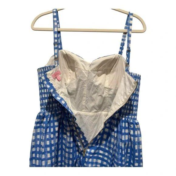 Lilly Pulitzer Blue White Checkered Gingham Sundress Size 6 Smocked Dress - Picture 6 of 11